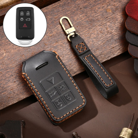 Hallmo Car Cowhide Leather Key Protective Cover Key Case for Volvo 5-button(Black) - Car Key Cases by Hallmo | Online Shopping UK | buy2fix