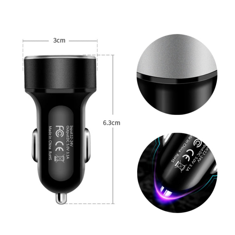 JMG-C016A 5 PCS 5V 3.1A Car Dual USB Charger with LED Display(Black) - Car Charger by buy2fix | Online Shopping UK | buy2fix