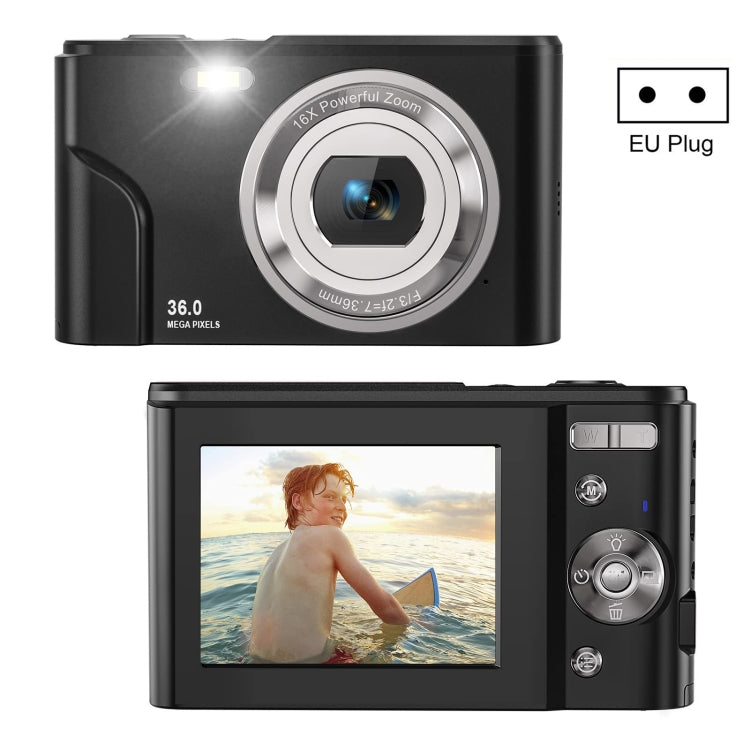 DC311 2.4 inch 36MP 16X Zoom 2.7K Full HD Digital Camera Children Card Camera, EU Plug(Black) - Consumer Electronics by buy2fix | Online Shopping UK | buy2fix