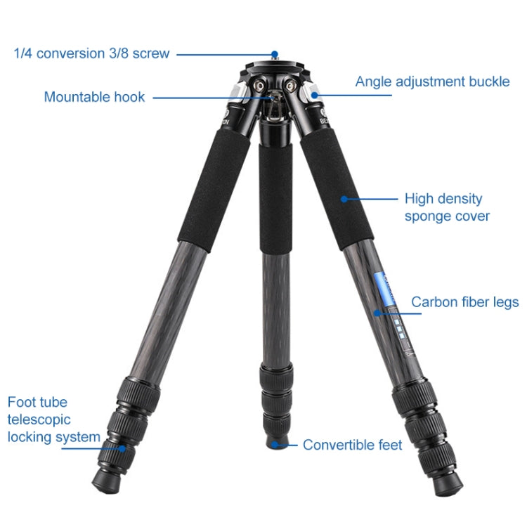 BEXIN RC294 Portable Collapsible Carbon Fiber Camera Tripod with K44 Panoramic BallHead - Camera Accessories by BEXIN | Online Shopping UK | buy2fix