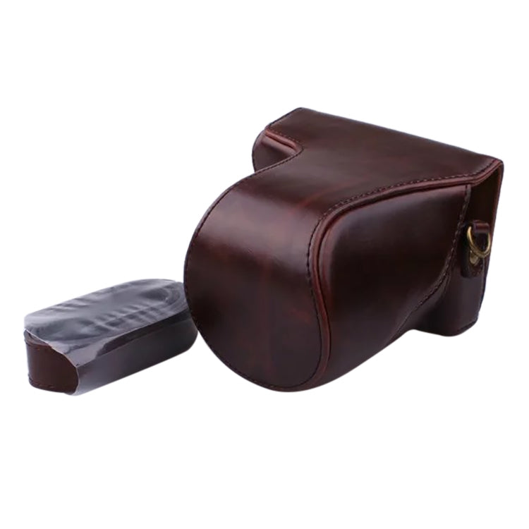 Full Body Camera PU Leather Case Bag with Strap for Canon EOS M200 (15-55mm Lens) (Coffee) - Camera Accessories by buy2fix | Online Shopping UK | buy2fix