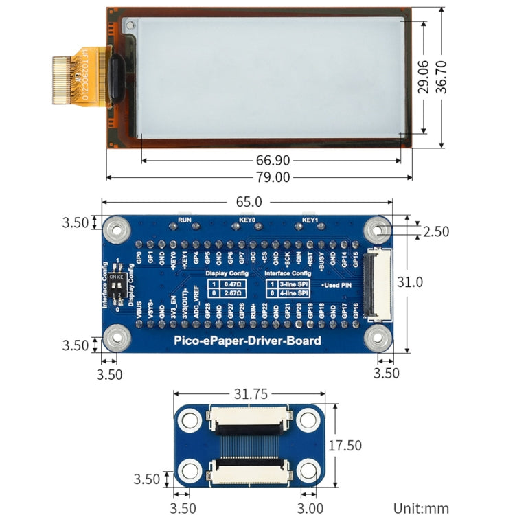 Waveshare 2.9 inch 296 x 128 Pixel Black / White Flexible E-Paper E-Ink Display Module for Raspberry Pi Pico, SPI Interface - Modules Expansions Accessories by WAVESHARE | Online Shopping UK | buy2fix