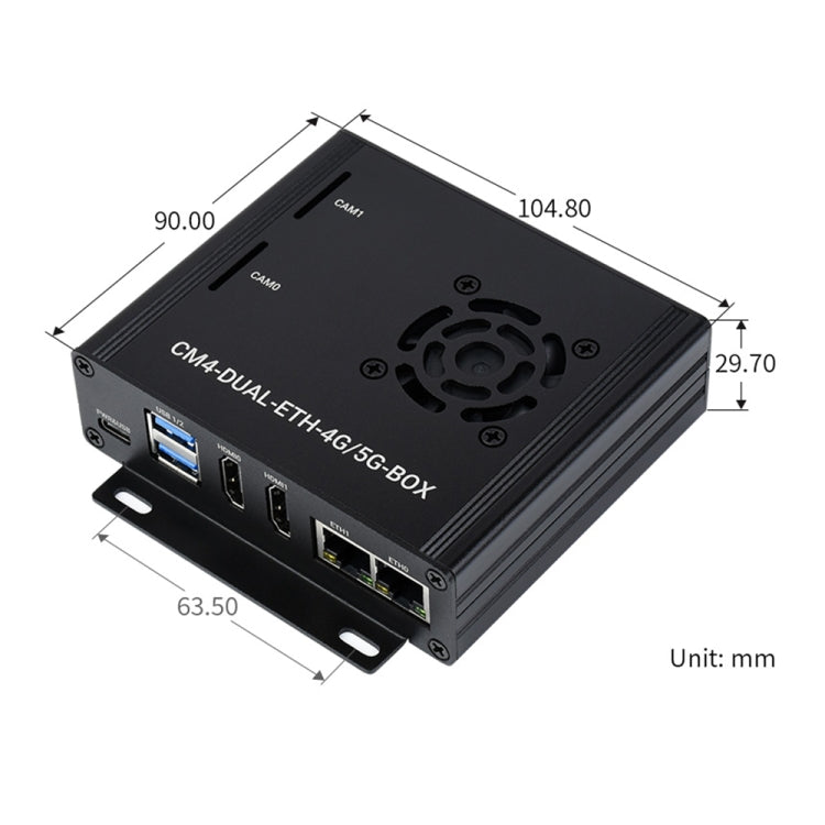 Waveshare Dual Gigabit Ethernet 5G/4G Computer Box with Cooling Fan for Raspberry Pi CM4(US Plug) - Mini PC Accessories by WAVESHARE | Online Shopping UK | buy2fix