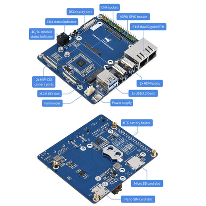 Waveshare Dual Gigabit Ethernet 5G/4G Computer Box with Cooling Fan for Raspberry Pi CM4(US Plug) - Mini PC Accessories by WAVESHARE | Online Shopping UK | buy2fix