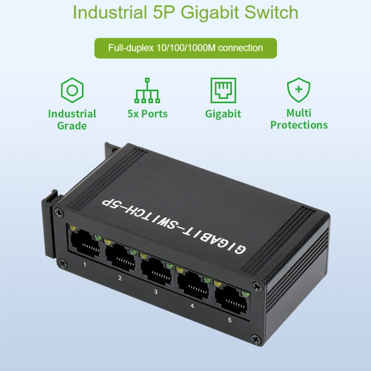 Waveshare Industrial 5P Gigabit Ethernet Switch, Full-Duplex 10/100/1000M, DIN Rail Mount - Consumer Electronics by WAVESHARE | Online Shopping UK | buy2fix