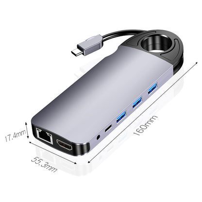 HW-TC28 10 In 1 USB 3.0 x3 + HDMI + VGA + SD + TF + PD + Ethernet Port + 3.5mm Port Multi-function Type-C / USB-C HUB Docking Station(Grey) - Computer & Networking by buy2fix | Online Shopping UK | buy2fix