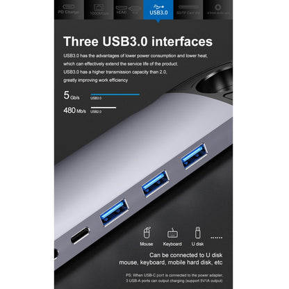 HW-TC28 10 In 1 USB 3.0 x3 + HDMI + VGA + SD + TF + PD + Ethernet Port + 3.5mm Port Multi-function Type-C / USB-C HUB Docking Station(Grey) - Computer & Networking by buy2fix | Online Shopping UK | buy2fix