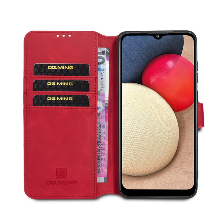 For samsung Galaxy A02s DG.MING Retro Oil Side Horizontal Flip Leather Case with Holder & Card Slots & Wallet(Red) - Galaxy Phone Cases by DG.MING | Online Shopping UK | buy2fix