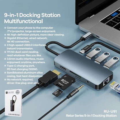 Remax RU-U91 Retor Series 9 In 1 Multi-function Type-C / USB-C HUB Docking Station(Dark Grey) - Computer & Networking by REMAX | Online Shopping UK | buy2fix