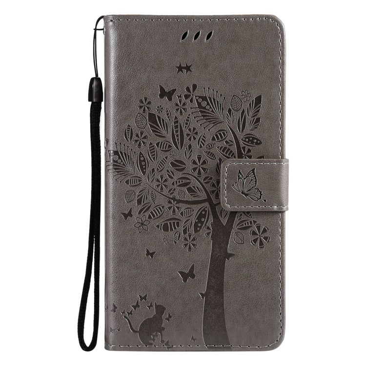 For Samsung Galaxy A32 5G Tree & Cat Pattern Pressed Printing Horizontal Flip PU Leather Case with Holder & Card Slots & Wallet & Lanyard(Gray) - Galaxy Phone Cases by imak | Online Shopping UK | buy2fix