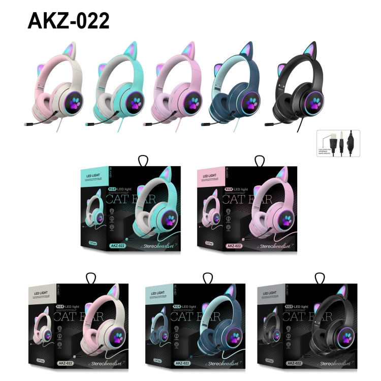 AKZ-022 USB + 3.5mm Port Cat Ear Design Foldable LED Headset with Mic(Black) - Multimedia Headset by buy2fix | Online Shopping UK | buy2fix