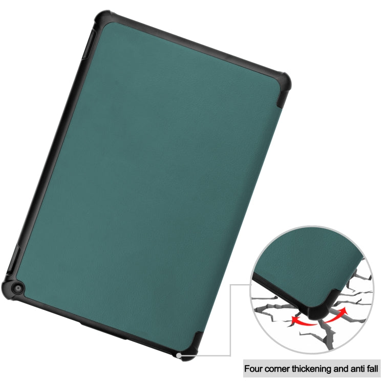For Amazon Fire HD 10 (2021) Custer Texture Horizontal Flip Leather Case with Three-folding Holder & Sleep / Wake-up Function(Dark Green) - Mobile Accessories by buy2fix | Online Shopping UK | buy2fix