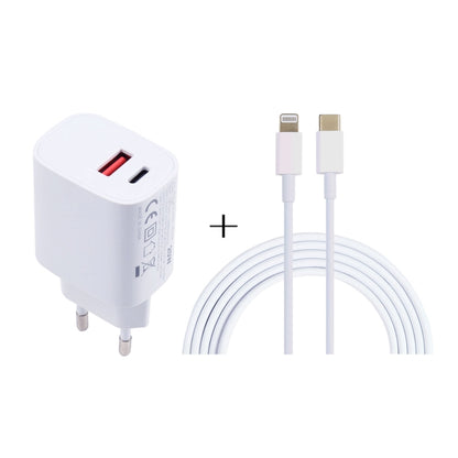 T087 20W USB-C / Type-C + USB Ports Charger with 100W Type-C to 8 Pin Fast Charging Cable 1m, EU Plug - USB Charger by buy2fix | Online Shopping UK | buy2fix