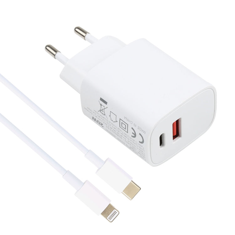 T087 20W USB-C / Type-C + USB Ports Charger with 100W Type-C to 8 Pin Fast Charging Cable 1m, EU Plug - USB Charger by buy2fix | Online Shopping UK | buy2fix