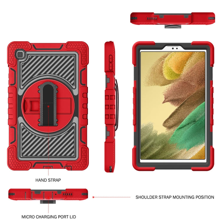 For Samsung Galaxy Tab A7 Lite T220 / T225 360 Degree Rotation Contrast Color Shockproof Silicone + PC Case with Holder & Hand Grip Strap & Shoulder Strap(Red+Black) - Samsung Accessories by buy2fix | Online Shopping UK | buy2fix