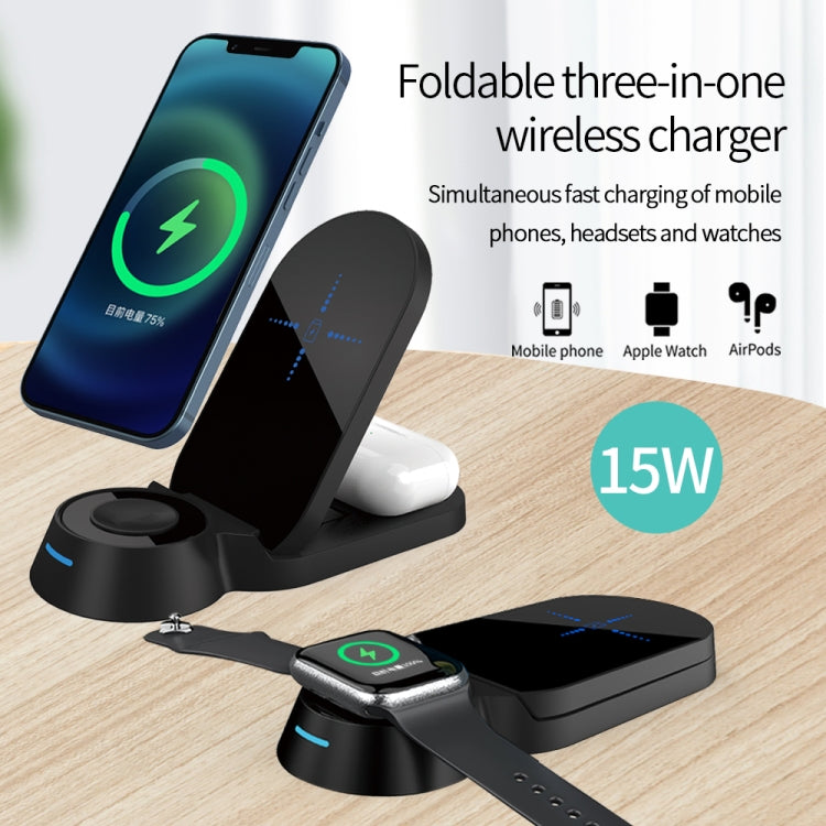 H22 3 In 1 Multi-function Foldable Smart Wireless Charger for Smart Phones & iWatches & AirPods(Black) - Apple Accessories by buy2fix | Online Shopping UK | buy2fix