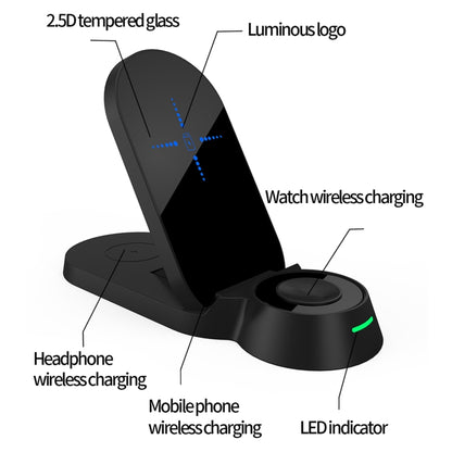 H22 3 In 1 Multi-function Foldable Smart Wireless Charger for Smart Phones & iWatches & AirPods(Black) - Apple Accessories by buy2fix | Online Shopping UK | buy2fix