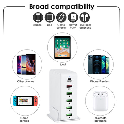 6 in 1 65W PD USB-C / Type-C + QC 3.0 USB + 4 USB Multi-port Travel Charger, UK Plug(White) - Mobile Accessories by buy2fix | Online Shopping UK | buy2fix