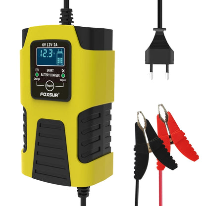 FOXSUR 2A / 6V / 12V Car / Motorcycle 3-stage Full Smart Battery Charger, Plug Type:EU Plug(Yellow) - In Car by FOXSUR | Online Shopping UK | buy2fix