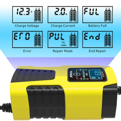 FOXSUR 2A / 6V / 12V Car / Motorcycle 3-stage Full Smart Battery Charger, Plug Type:EU Plug(Yellow) - In Car by FOXSUR | Online Shopping UK | buy2fix