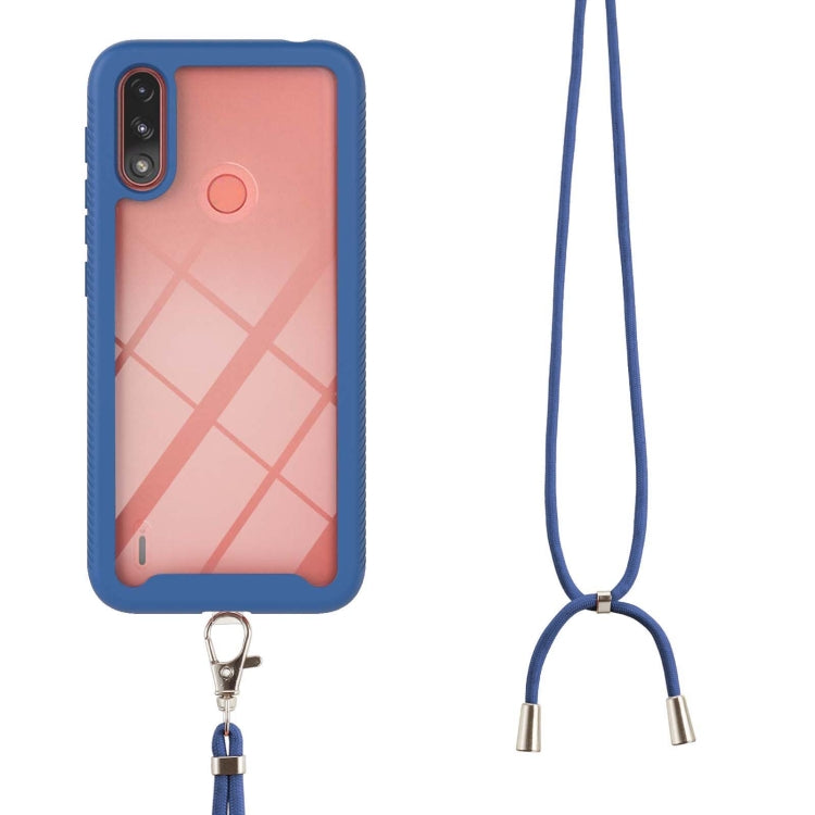 For Motorola Moto E7 Power Starry Sky Solid Color Series Shockproof PC + TPU Protective Case with Neck Strap(Blue) - Motorola Cases by buy2fix | Online Shopping UK | buy2fix