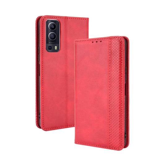 For vivo Y72 5G / iQOO Z3 5G Magnetic Buckle Retro Crazy Horse Texture Horizontal Flip Leather Case with Holder & Card Slots & Photo Frame(Red) - vivo Cases by buy2fix | Online Shopping UK | buy2fix