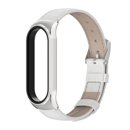 For Xiaomi Mi Band 6 / 5 / 4 / 3 Mijobs CS First Layer Cowhide Watch Band(White) - Watch Bands by MIJOBS | Online Shopping UK | buy2fix