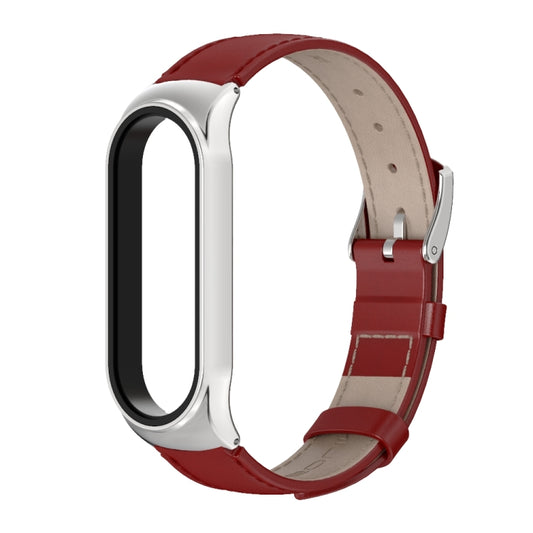 For Xiaomi Mi Band 6 / 5 / 4 / 3 Mijobs CS First Layer Cowhide Watch Band(Red + Silver) - Watch Bands by MIJOBS | Online Shopping UK | buy2fix