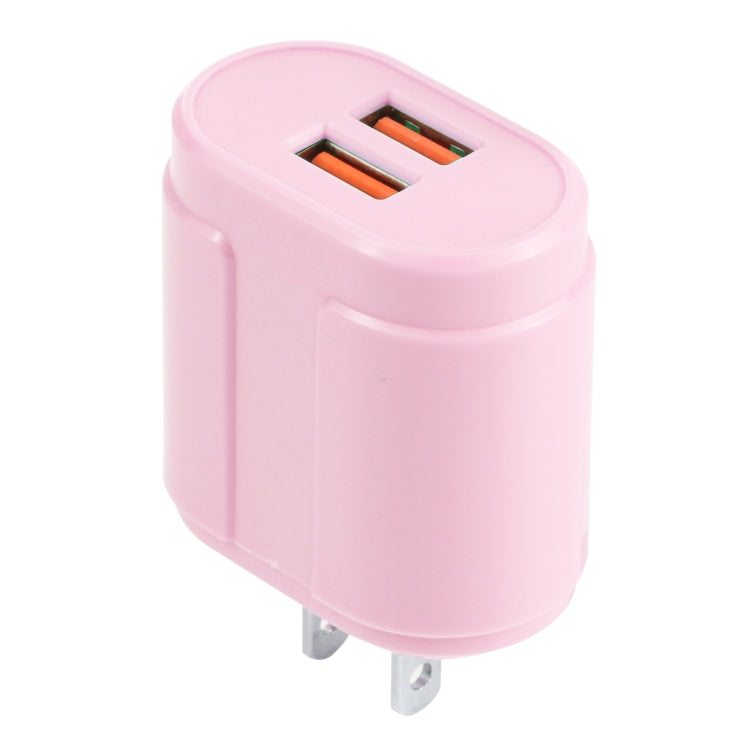 13-22 2.1A Dual USB Macarons Travel Charger, US Plug(Pink) - Mobile Accessories by buy2fix | Online Shopping UK | buy2fix