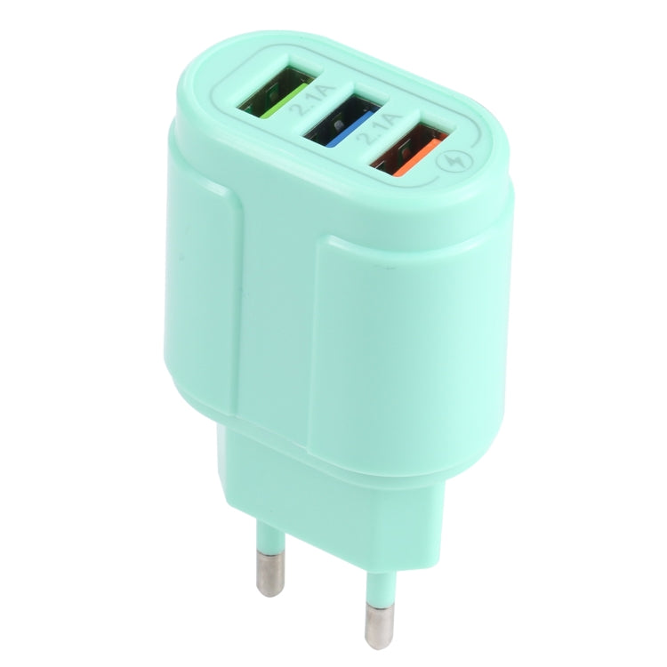 13-222 QC3.0 USB + 2.1A Dual USB Ports Macarons Travel Charger, EU Plug(Green) - Mobile Accessories by buy2fix | Online Shopping UK | buy2fix
