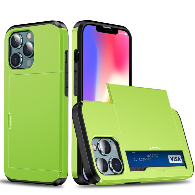 For iPhone 13 Shockproof Armor Protective Case with Slide Card Slot(Green) - iPhone 13 Cases by buy2fix | Online Shopping UK | buy2fix