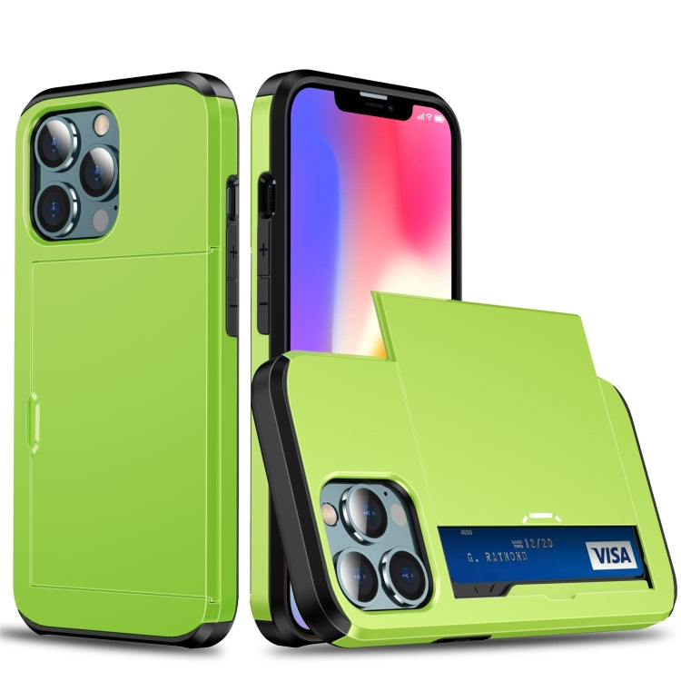 For iPhone 13 Pro Max Shockproof Armor Protective Case with Slide Card Slot (Green) - iPhone 13 Pro Max Cases by buy2fix | Online Shopping UK | buy2fix