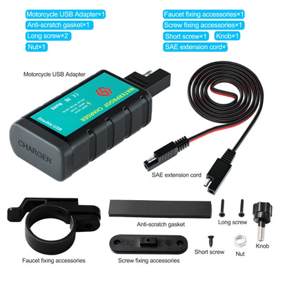 WUPP ZH-1422C2 Motorcycle Square Dual USB Fast Charging Charger with Switch + Integrated SAE Socket + 1m SAE Socket Cable - In Car by WUPP | Online Shopping UK | buy2fix