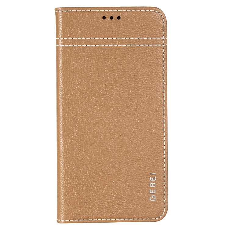 For iPhone XR GEBEI Top-grain Leather Horizontal Flip Protective Case with Holder & Card Slots(Khaki) - More iPhone Cases by GEBEI | Online Shopping UK | buy2fix