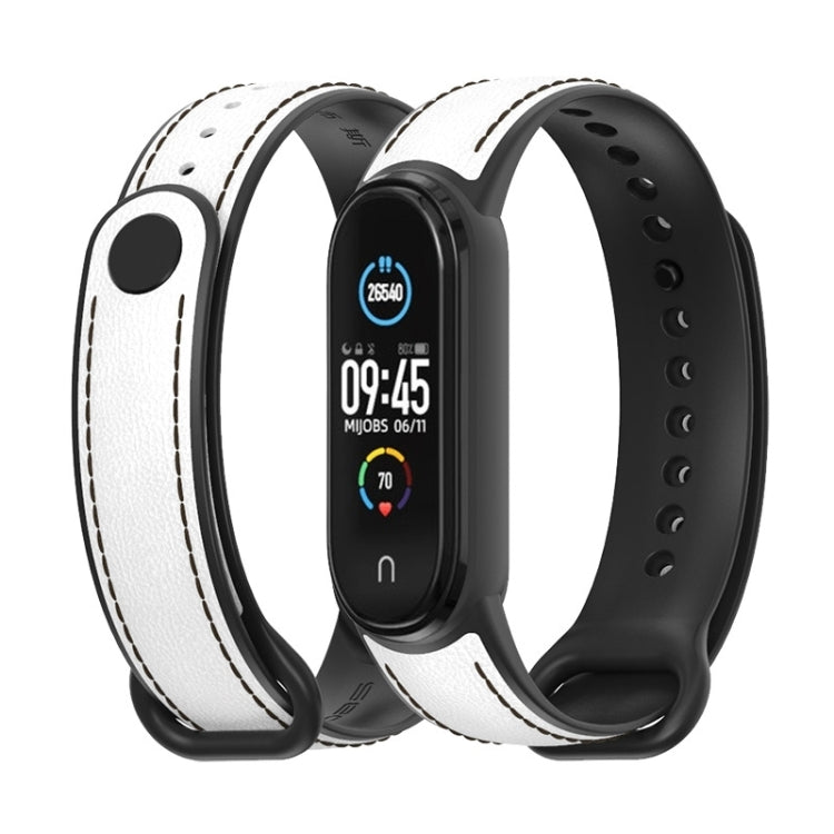 For Xiaomi Mi Band 5/6/7 MIJOBS TPU + Leather Watch Band(White+Black) - Watch Bands by MIJOBS | Online Shopping UK | buy2fix