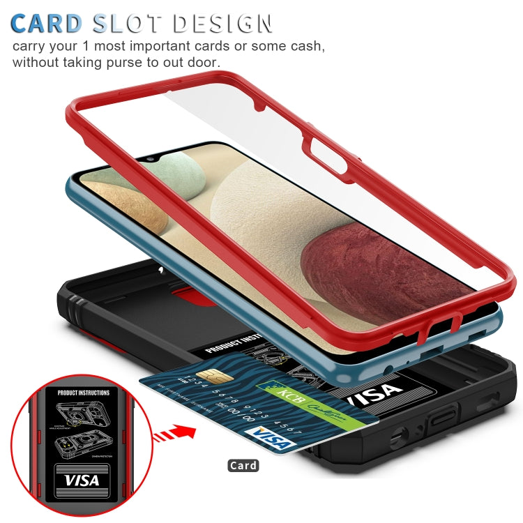 For Samsung Galaxy A12 Sliding Camera Cover Design TPU + PC Protective Case with 360 Degree Rotating Holder & Card Slot(Red+Black) - Samsung Accessories by buy2fix | Online Shopping UK | buy2fix