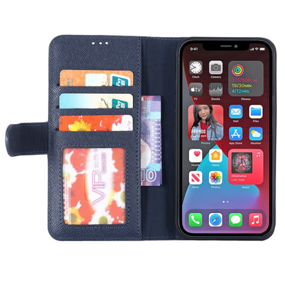 For iPhone 13 GEBEI Top-grain Leather Horizontal Flip Protective Case with Holder & Card Slots & Wallet & Photo Frame(Blue) - iPhone 13 Cases by GEBEI | Online Shopping UK | buy2fix
