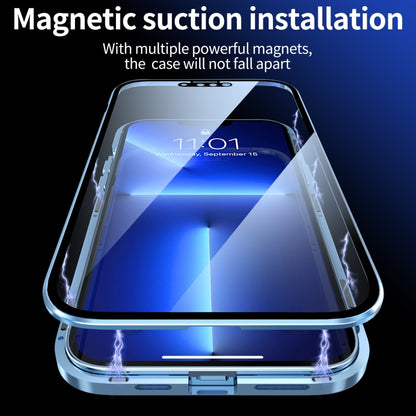 For iPhone 13 Pro HD Magnetic Metal Frame Double-sided Tempered Glass Phone Case (Sierra Blue) - Apple Accessories by buy2fix | Online Shopping UK | buy2fix