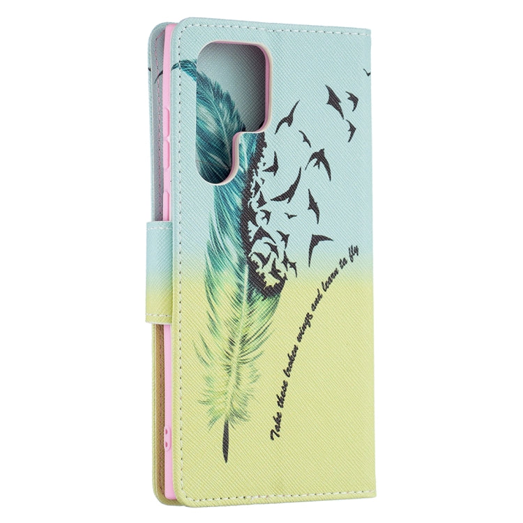 For Samsung Galaxy S22 Ultra 5G Colored Drawing Pattern Horizontal Flip Phone Leather Case with Holder & Card Slots & Wallet(Feather) - Samsung Accessories by buy2fix | Online Shopping UK | buy2fix