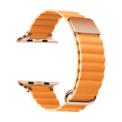 Magnetic Leather Strap Watch Band For Apple Watch Series 8&7 41mm / SE 2&6&SE&5&4 40mm / 3&2&1 38mm(Rose Gold Buckle Ling Grass) - Smart Wear by buy2fix | Online Shopping UK | buy2fix