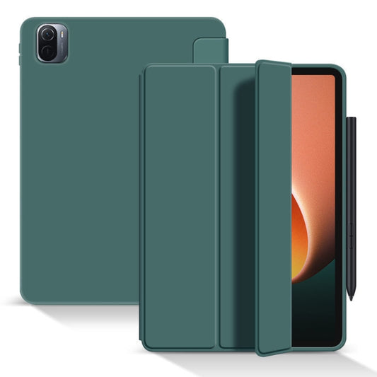 For Xiaomi Pad 5 / Pad 5 Pro Skin Feel Matte Honeycomb Leather Tablet Case with Tri-fold Bracket(Dark Green) - More Tablet Cases by buy2fix | Online Shopping UK | buy2fix