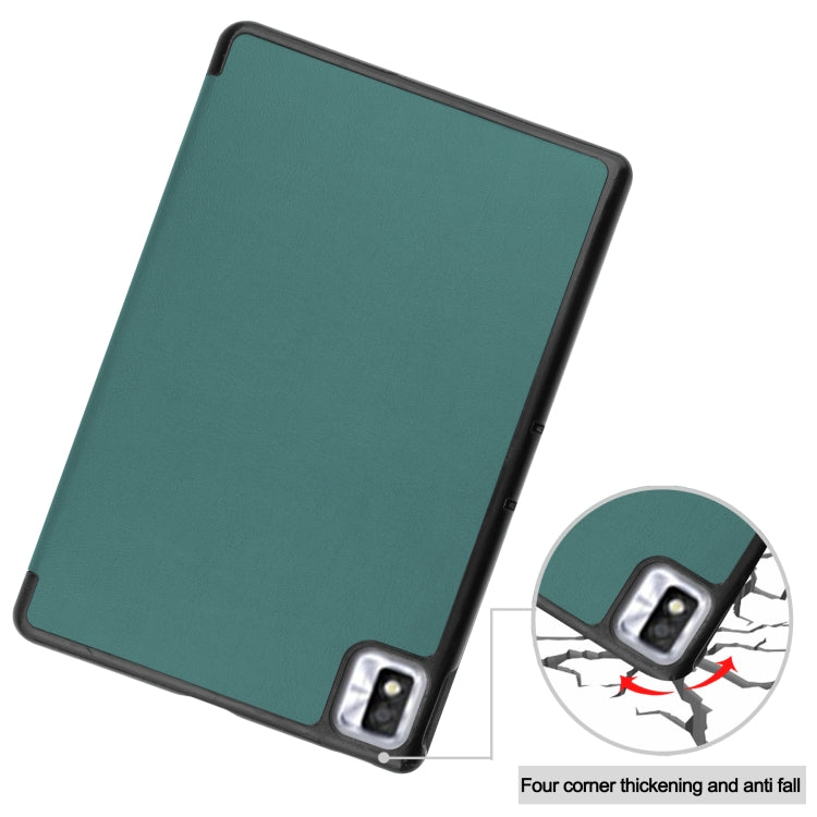 For TCL Tab 10s Three-folding Holder Custer Texture Leather Tablet Case(Dark Green) - Others by buy2fix | Online Shopping UK | buy2fix