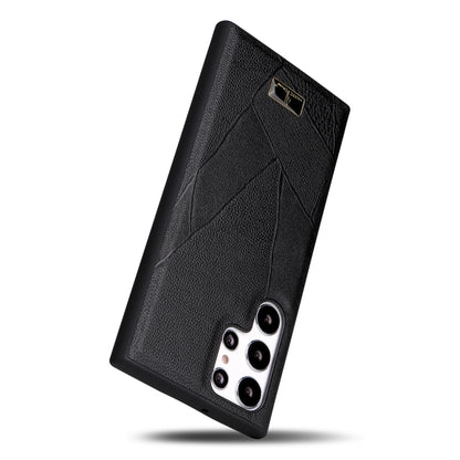 For Samsung Galaxy S22 Ultra 5G Fierre Shann Leather Texture Phone Back Cover Case(Ox Tendon Black) - Galaxy S22 Ultra 5G Cases by FIERRE SHANN | Online Shopping UK | buy2fix