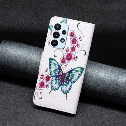 For Samsung Galaxy A23 5G Colored Drawing Pattern Flip Leather Phone Case(Peach Blossom Butterfly) - Samsung Accessories by buy2fix | Online Shopping UK | buy2fix
