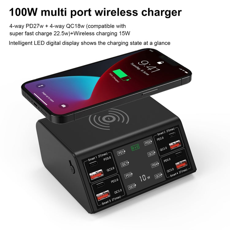 838w 9 in 1 100W 4 PD 3.0 USB-C / Type-C + 4 QC 3.0 USB Ports Smart Digital Display Wireless Charger, AU Plug(White) - Multifunction Charger by buy2fix | Online Shopping UK | buy2fix