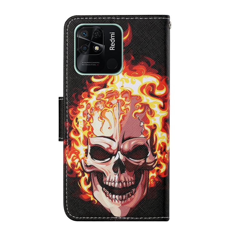 For Xiaomi Redmi 10C Colored Drawing Pattern Flip Leather Case(Flame Skull) - Xiaomi Cases by buy2fix | Online Shopping UK | buy2fix