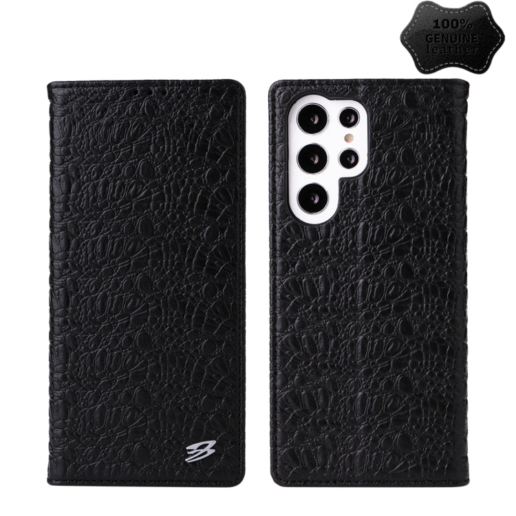 For Samsung Galaxy S22 Ultra 5G Fierre Shann Crocodile Texture Magnetic Genuine Leather Phone Case(Black) - Galaxy S22 Ultra 5G Cases by FIERRE SHANN | Online Shopping UK | buy2fix