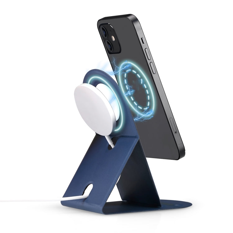 2 in 1 Vertical PU Magnetic Bracket for MagSafe Wireless Charger(Blue) - Desktop Holder by buy2fix | Online Shopping UK | buy2fix
