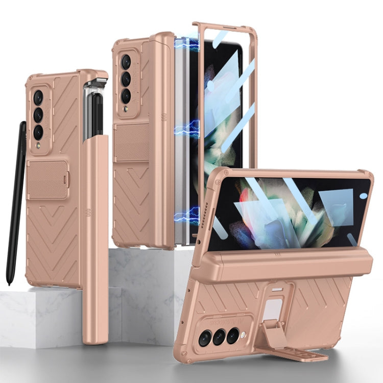 For Samsung Galaxy Z Fold3 5G GKK Integrated Magnetic Armor Flip Phone Case With Pen Box(Mist Gold) - Galaxy Phone Cases by GKK | Online Shopping UK | buy2fix