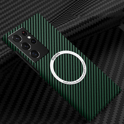 For Samsung Galaxy S21 Ultra 5G Carbon Fiber Texture MagSafe Magnetic Phone Case(Green) - Galaxy S21 Ultra 5G Cases by buy2fix | Online Shopping UK | buy2fix